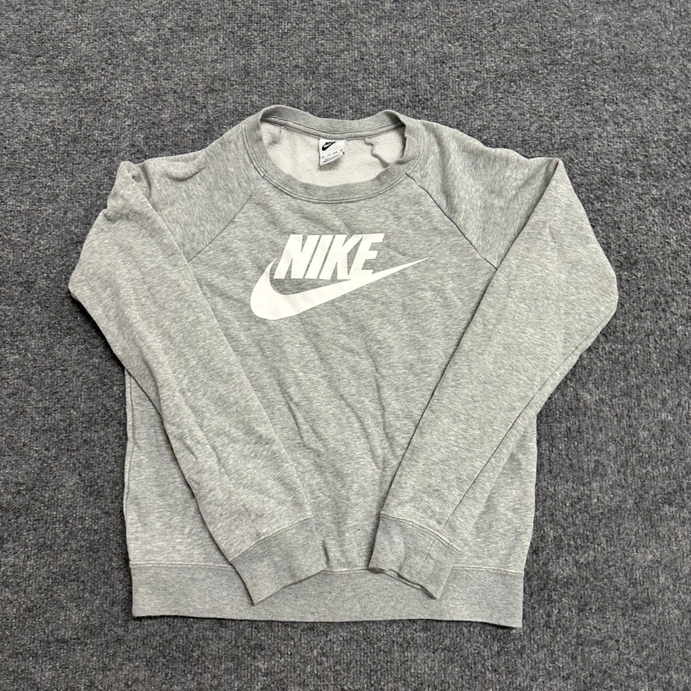 Nike Sweatshirt Womens XS Gray Graphic Logo Raglan Sleeve Fleece Pullover